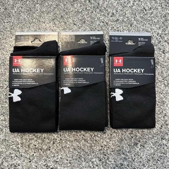 Under Armour Hockey Socks Youth Large Black Lot of 3 Pairs UA OTC Kids 13.5-4Y - Picture 1 of 3